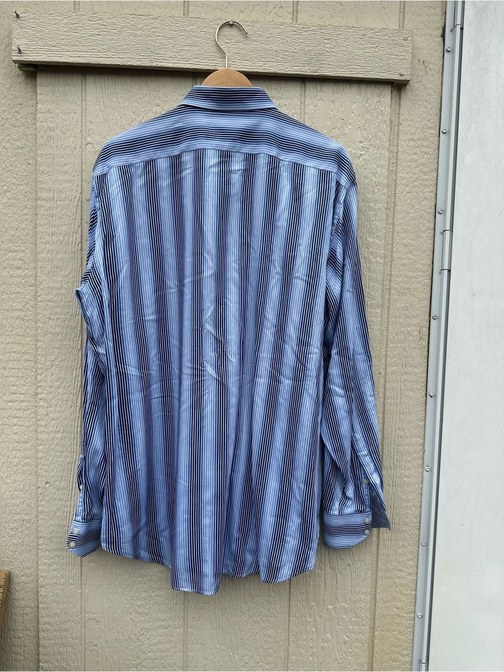 Thomas Dean Men’s XL Blue White Striped Dress Shirt 100% Pima Cotton - Picture 5 of 11